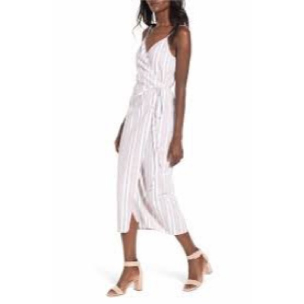 WAYF Striped Midi Wrap Dress